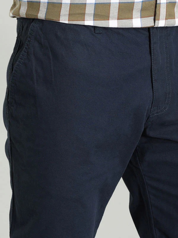Indian Terrain Men's Comfort Fit Solid Navy Trousers